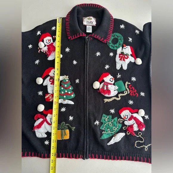 TIARA Vintage Festive Christmas Holiday Knit Cardigan Sweater Women’s Size XL - Picture 8 of 10